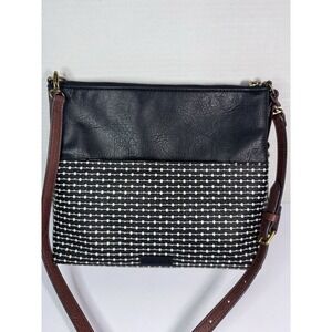 Fossil Crossbody Bag Fiona Coated Canvas And Leather Black & White Polka Dot